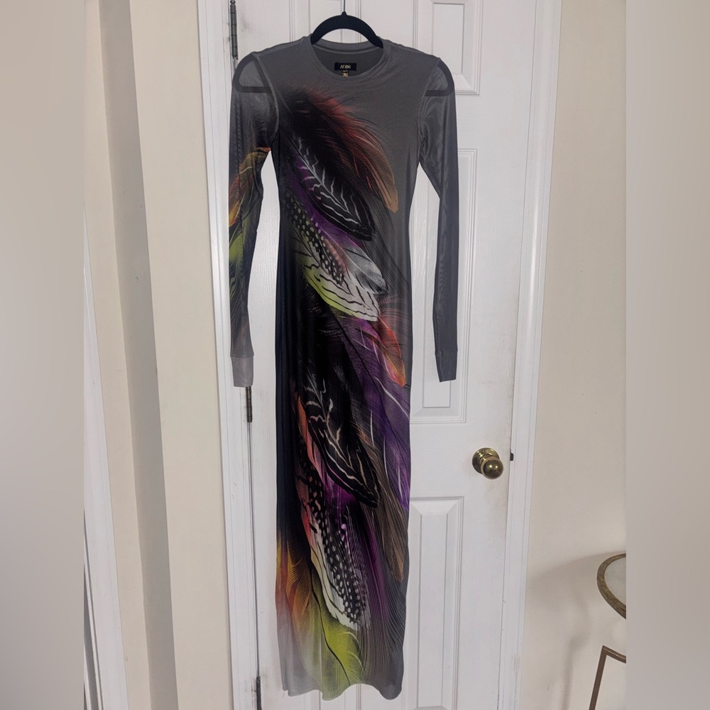 AFRM Multicolor Feather Print Dress